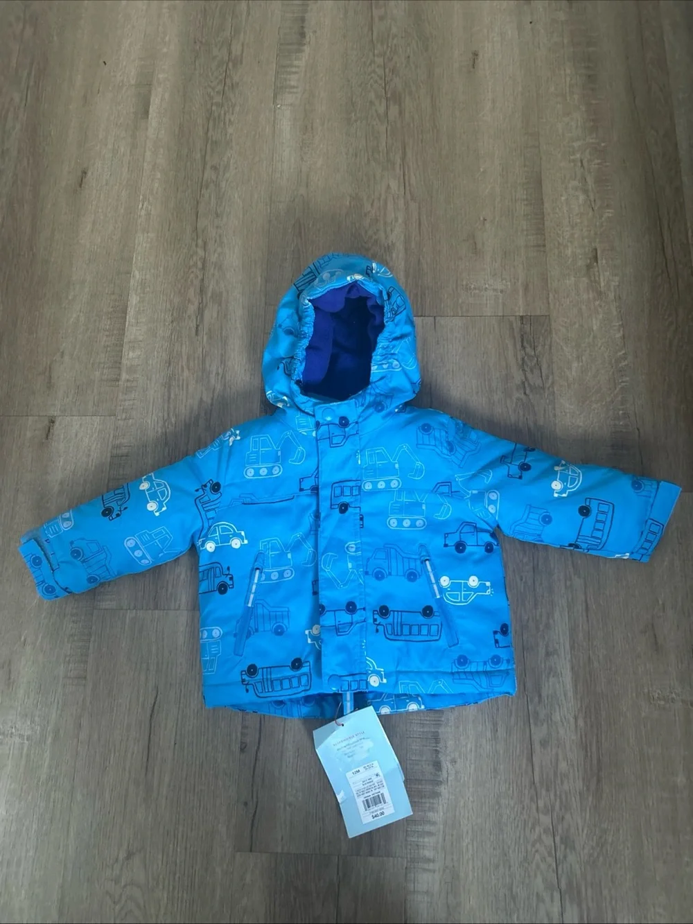 Cat & Jack Bright Blue Hooded Jacket with Vehicle Print